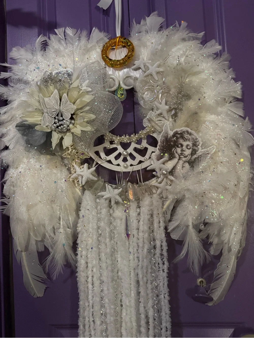 White Feather Angel Wreath - Elegant Home Holiday Decor